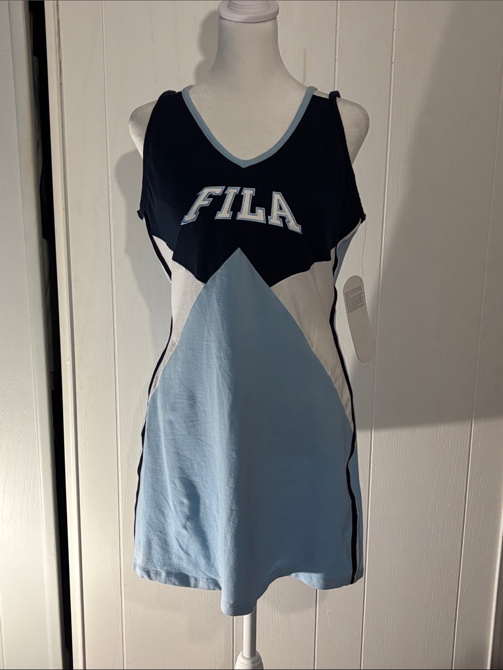 Fila Light Blue Navy & White Sporty V‑Neck Mini Dress